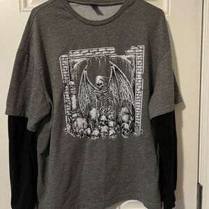 SHEIN Gray and Black Long Sleeve Layered Tee